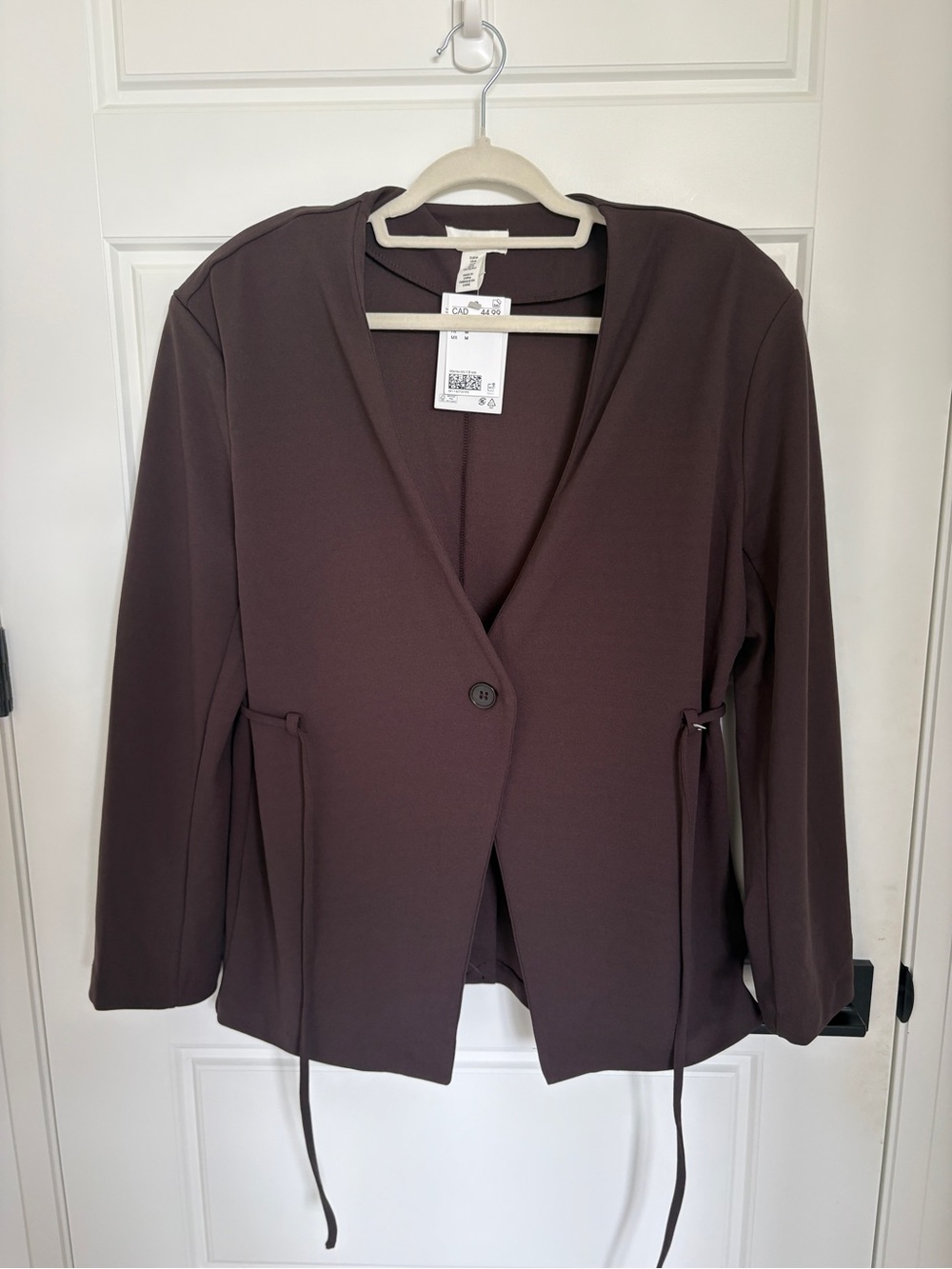 H&M Dark Brown V-Neck Single-Button Jacket with Side Ties